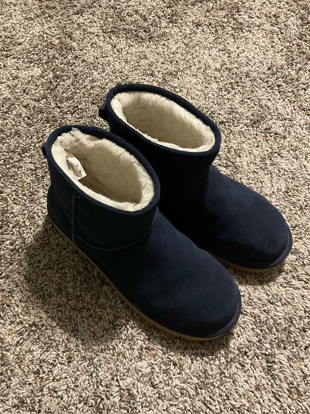 Koolaburra Navy Suede Fleece-Lined Ankle Boots with Tan Sole
